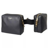 Dolce & Gabbana Black Calfskin Leather Double Waist Belt Fanny Pack Bag